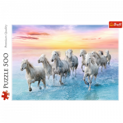 Puzzle 500 piese - Cai albi galopand