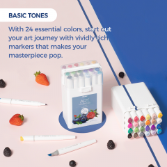 Set 24 markere - Ohuhu Kaala - Broad & Fine Basic Tones