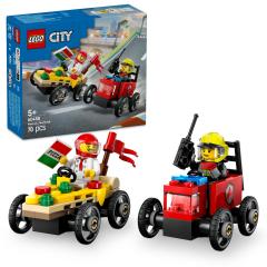 LEGO City - Pachet de curse Furgoneta de pizza vs camion de pompieri (60458)