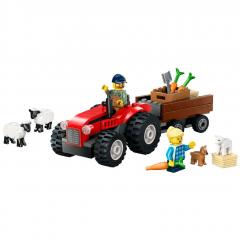 LEGO City - Tractor de ferma rosu cu remorca si oi (60461)