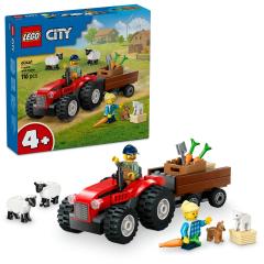 LEGO City - Tractor de ferma rosu cu remorca si oi (60461)