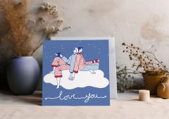 Felicitare - Love You, patrata cu plic colorat