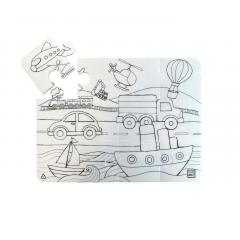 Plansa - Puzzle Vehicule, 12 piese + Set instrumente de colorat