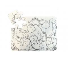 Plansa - Puzzle - Era Dinozaurilor, 12 piese + Set instrumente de colorat