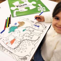 Plansa - Puzzle - Era Dinozaurilor, 12 piese + Set instrumente de colorat