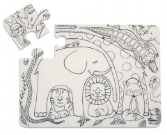 Plansa - Puzzle Animale dragute 12 piese + Set instrumente de colorat