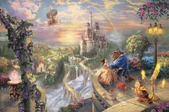 Puzzle 1000 de piese - Thomas Kinkade - Disney Beauty and the Beast Falling in Love