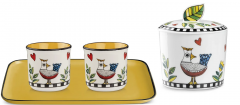 Set 2 cesti cu tava si zaharnita: Cocorico galben