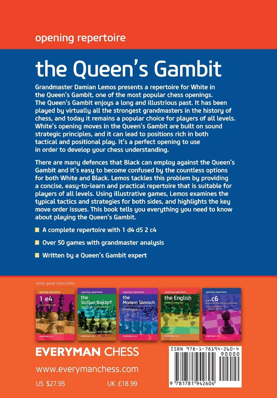 Opening Repertoire The Queen's Gambit (Everyman Chess): Lemos, Damian:  9781781942604: : Books