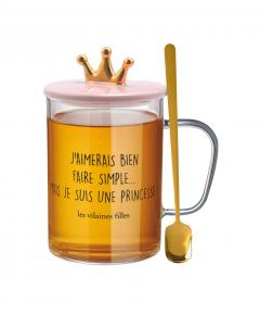 Cana din sticla, cu lingurita si capac - Princess
