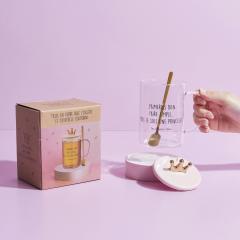 Cana din sticla, cu lingurita si capac - Princess