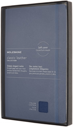 Carnet - Moleskine Classic - Italian Leather - Open Box - Soft Cover, Large, Ruled - Forget Me Not Blue