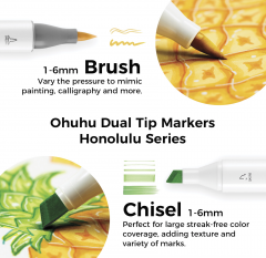 Set 168 markere - Ohuhu Honolulu - Dual Tips, Multicolor (Brush & Chisel)