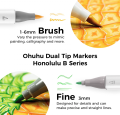 Set 320 markere - Ohuhu Honolulu - Dual Tips, Multicolor (Brush & Fine)