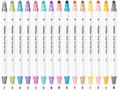 Set 15 markere - Ohuhu - Baza Apa, Dual Tips Fine&Dot, Multicolor 