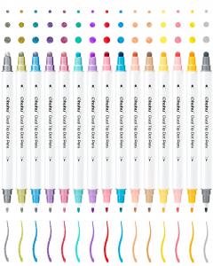 Set 15 markere - Ohuhu - Baza Apa, Dual Tips Fine&Dot, Multicolor 