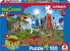 Puzzle 100 de piese - Dinozauri din timpuri preistorice + figurina dinozaur Saichania