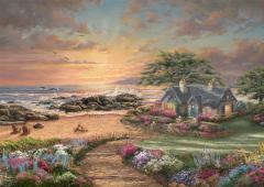 Puzzle 1000 de piese - Thomas Kinkade - Casuta pe malul marii