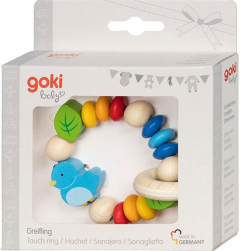 Jucarie de lemn - Zornaitoare cu elastic - Pasare albastra