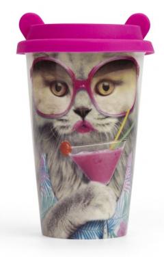 Cana de voiaj cu capac - Coffee Crew Cat Just Mustard