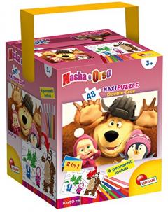 Puzzle cu doua fete - Masha and the Bear - Fete Comice - 48 piese + 6 carioci