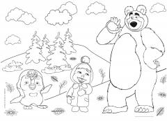 Puzzle cu doua fete - Masha and the Bear - Fete Comice - 48 piese + 6 carioci