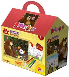 Puzzle cu doua fete - Masha and the Bear - In Padure - 35 piese + 4 carioci