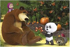 Puzzle cu doua fete - Masha and the Bear - In Padure - 35 piese + 4 carioci
