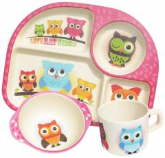 Set 3 piese - Bamboo Fibre Kids Dining -  Owl