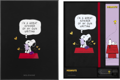 Set carnet + 12 creioane si ascutitoare Peanuts x Moleskine - Large, Ruled, Hardcover (Black & Gift Box)