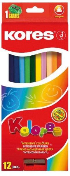 Creioane colorate cu ascutitoare - Kores - 12 buc