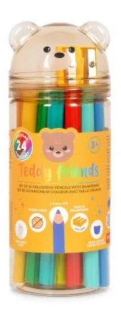 Set 24 creioane colorate + ascutitoare - Teddy Friends - Teddy Bear