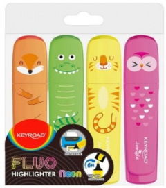 Set 4 markere evidentiatoare Fluo Neon - Animale