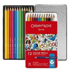 Set 12 creioane colorate acuarelabile in cutie metalica - School Line