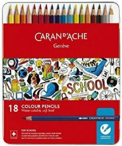 Set 18 creioane colorate acuarelabile in cutie metalica - School Line