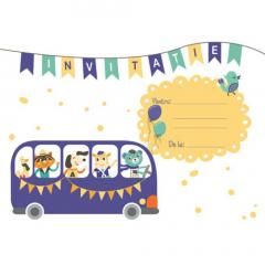 Set 10 invitatii petrecere pentru copii - Bus Party