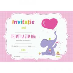 Set 10 invitatii pentru petrecere fetite - Elefantul jucaus