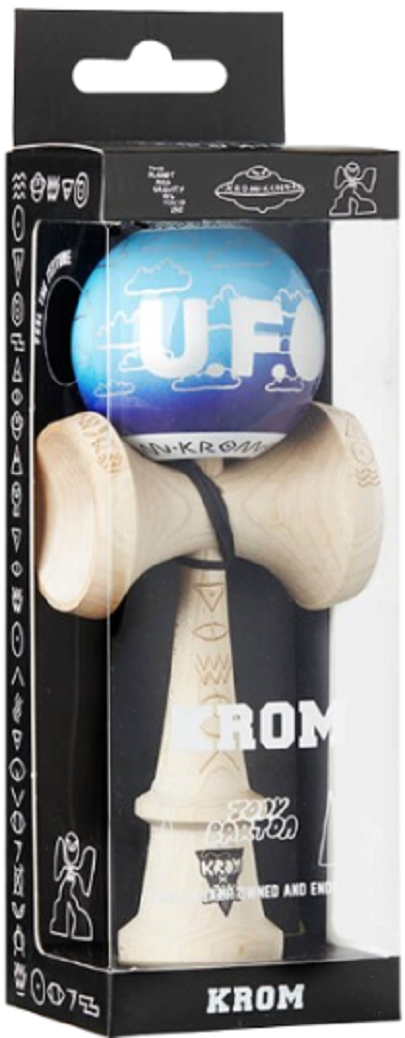 Krom Kendama Jody Barton Skeletons UFO – Kendama Pro AK Shape, Bois Érable Durable, Super Sticky LOL Transparent, Design Artiste UK, Trou Chaîne Base