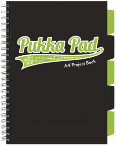 Caiet matematica cu spirala si separatoare A4 (100 file) - Pukka Pad Project Book (Negru & Verde)