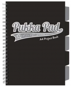Caiet matematica cu spirala si separatoare A4 (100 file) - Pukka Pad Project Book (Negru)