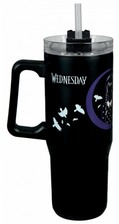 Cana otel inoxidabil cu pai si maner - Wednesday