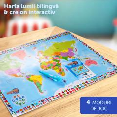 Jucarie educativa - My Map - Harta interactiva in jurul lumii, bilingv RO/EN + creion interactiv Momki