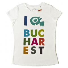 Tricou pentru femei - Pisica Patrata Bucharest, culoarea alb, marimea M