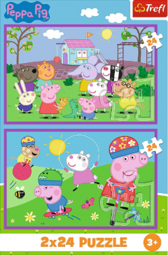 Puzzle pentru copii 2 X 24 piese - Peppa Pig pe terenul de joaca