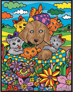 Plansa de colorat 47 x 35 cm - Caini si Pisici (cu 12 carioci)