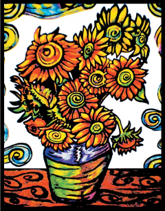 Plansa de colorat 21 x 29.7 cm - Floarea soarelui (cu 12 carioci)