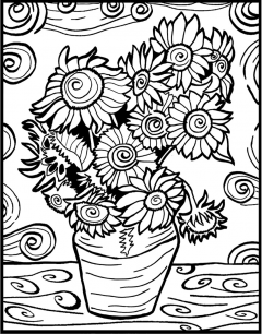 Plansa de colorat 21 x 29.7 cm - Floarea soarelui (cu 12 carioci)