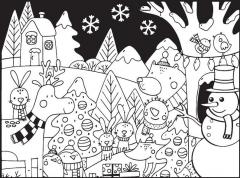 Set 4 mini planse de colorat 12 x 18 cm, cu 12 carioci - Christmas Holiday