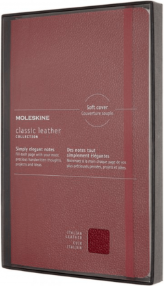 Carnet - Moleskine Classic - Italian Leather - Open Box - Soft Cover, Large, Ruled - Bordeaux Red