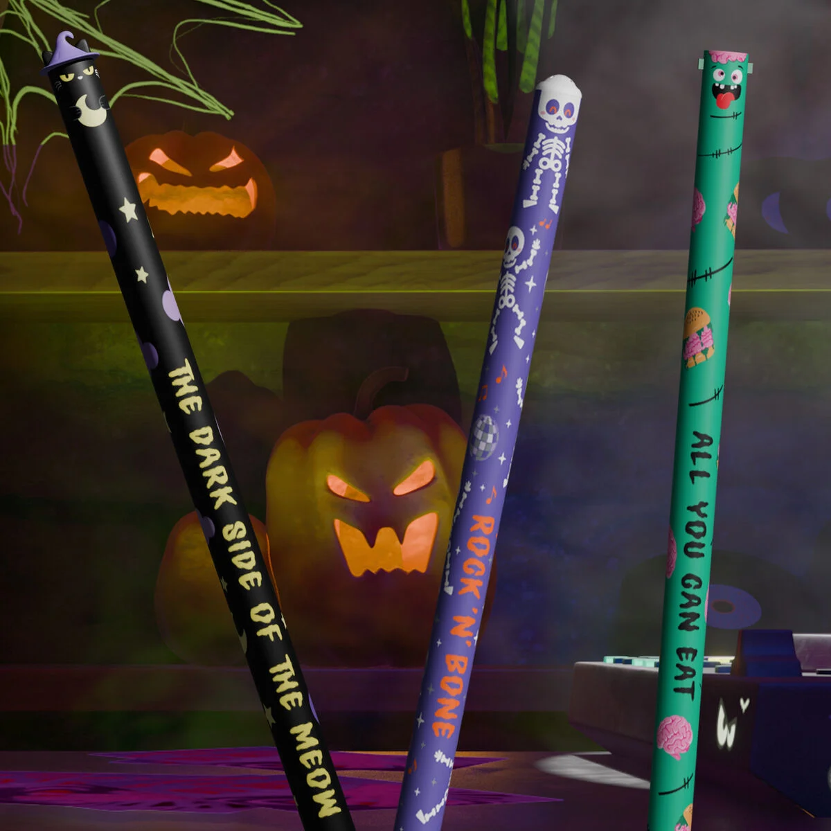 Set 3 pixuri cu gel - The Boo Crew - Zoombie, Skeleton, Kitty - Legami